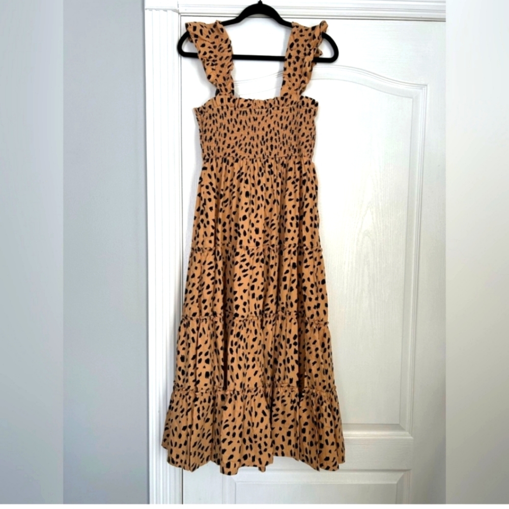 Crown and ivy Ruffle tiered dress in leopard print